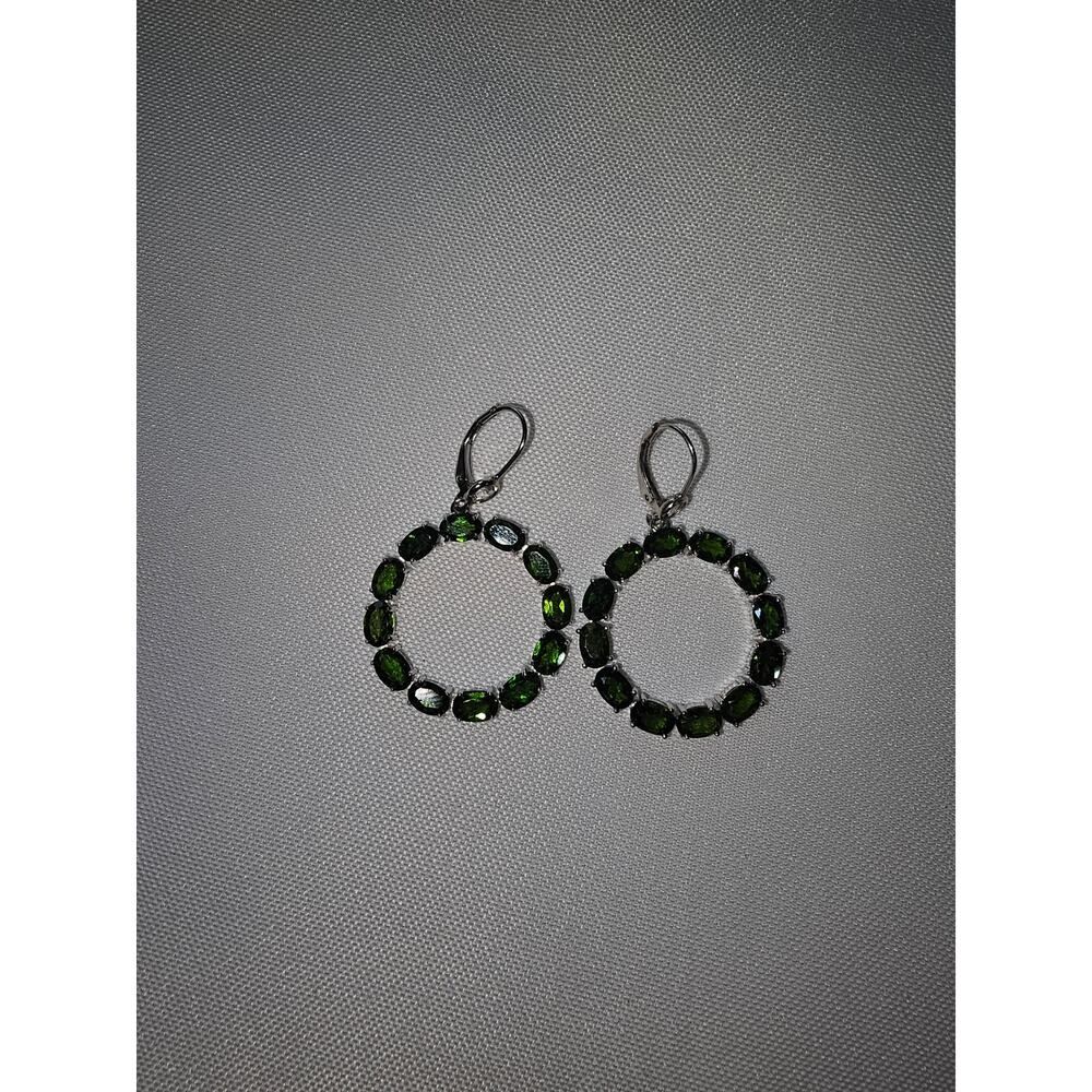 JTV Chrome Diopside White Topaz Earrings 11ct Rhodium over Silver Dangle Circle - Picture 6 of 11